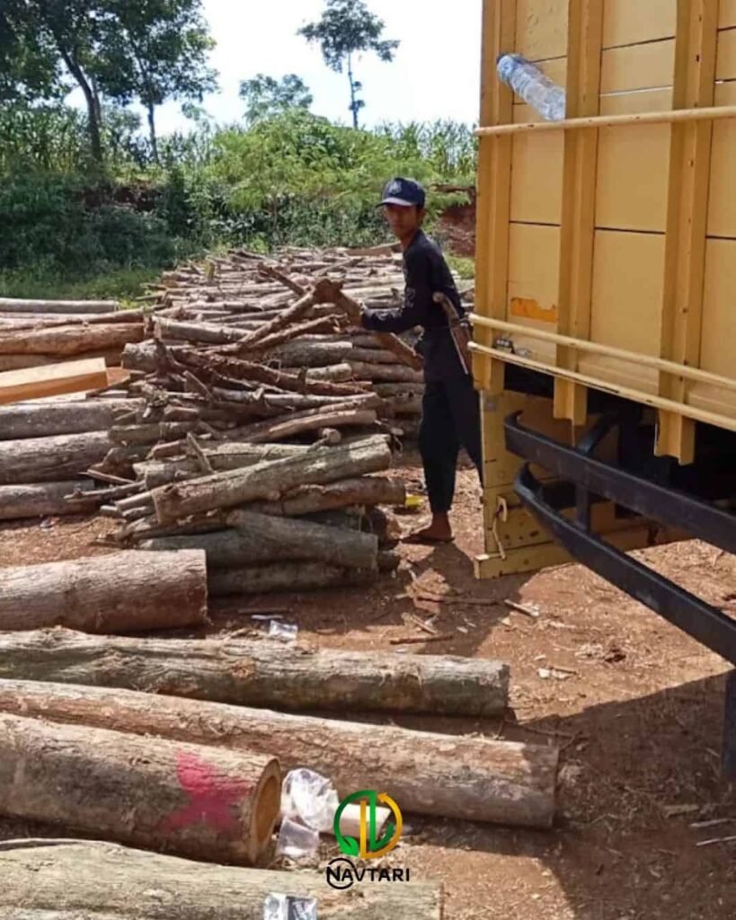 proses penyortiran bahan baku kayu biomassa navtari